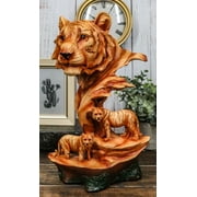 Large Bengal Tiger Bust Statue 11.75Tall Faux Wood Resin Tiger Family In Jungle