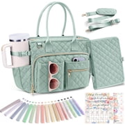 Large Bible Tote Bags with Bible Cover Case for Women, Quilted Carrying Case with Handles Shoulder Strap, Bible Study Supplies Accessories Christian Gifts for Women Green
