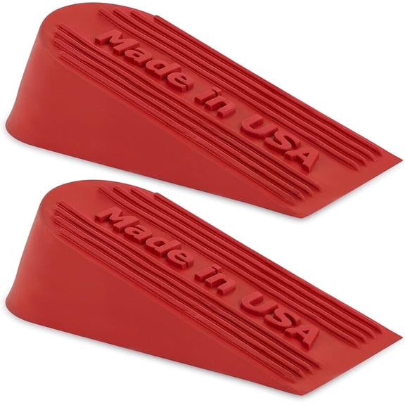 Large Big Rubber Door Stopper Made In USA - Door Stop Wedge for Carpet, Tile, Concret Floor - Door Stoppers for Bottom of Door -Tall Heavy Duty for Commercial & Home- 6.5 x 2.75 x 1.9 In. Red 2PK
