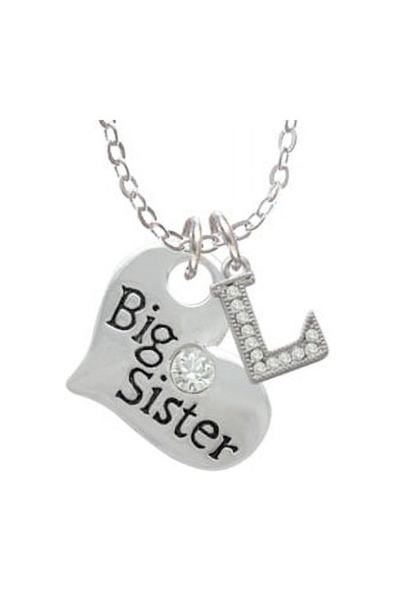Large ''Big Sister'' Heart with Clear Crystal - L - Crystal Initial Sophia Necklace, 18"+1"