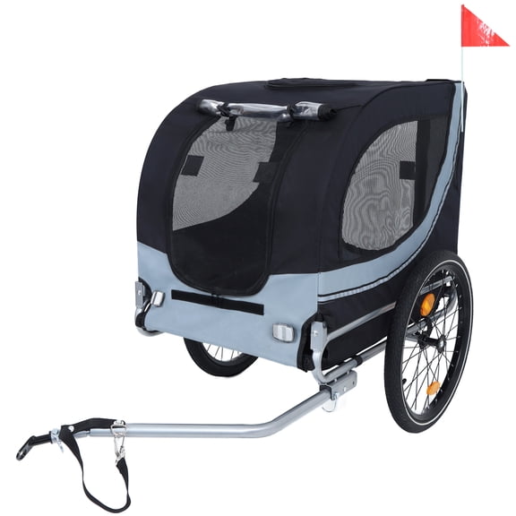 Large Bike Trailer for Dogs with Anti-bump Suspension, 120LB Capacity Foldable Pet Carrier with Breathable Mesh Windows, for Medium Dogs Cycling, Camping, Black and Gray