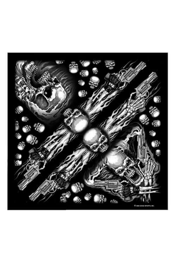 Large Biker Bandana - Skull Design - Officially Licensed, 21" x 21" Microfiber.