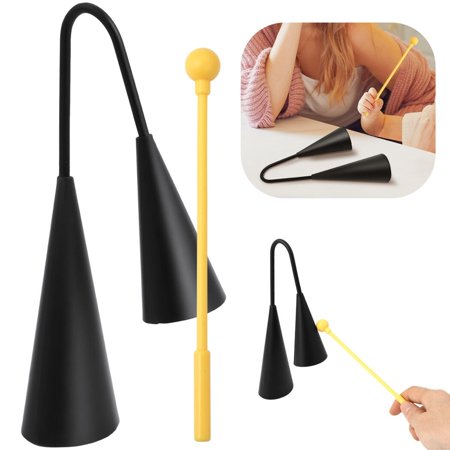 Large Binaural Cow Bell, Handheld Agogo Bell with Plastic Striker, Traditional Clapper Metal Cowbell, Educational Percussion Musical Instrument
