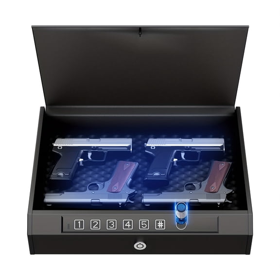 Large Biometric Gun Safe, Fingerprint Pistol Safe, 3‑Way Unlock, Internal Light, USB Rechargeable, Combination Lock, Metal Construction, for Home, Bedside, Nightstand & Car
