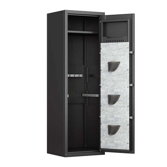 Large Biometric Gun Safe for Rifles & Handguns - Heavy-Duty 55" Tall Gun Cabinet with Fingerprint Lock, Adjustable Rifle Racks, 3 Pistol Pouches & Anti-Theft Alarm - Secure Firearm & Valuables Storag