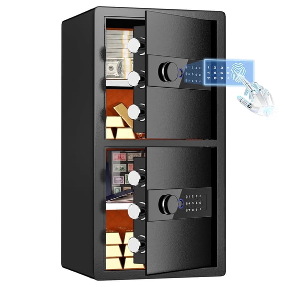 Riflevault Large Biometric Safe Box, 29.5" Double Door Alloy Steel Security Cabinet, Fingerprint Touchscreen Keypad Safe with Alarm System, Removable Shelves & Internal LED for Home Office