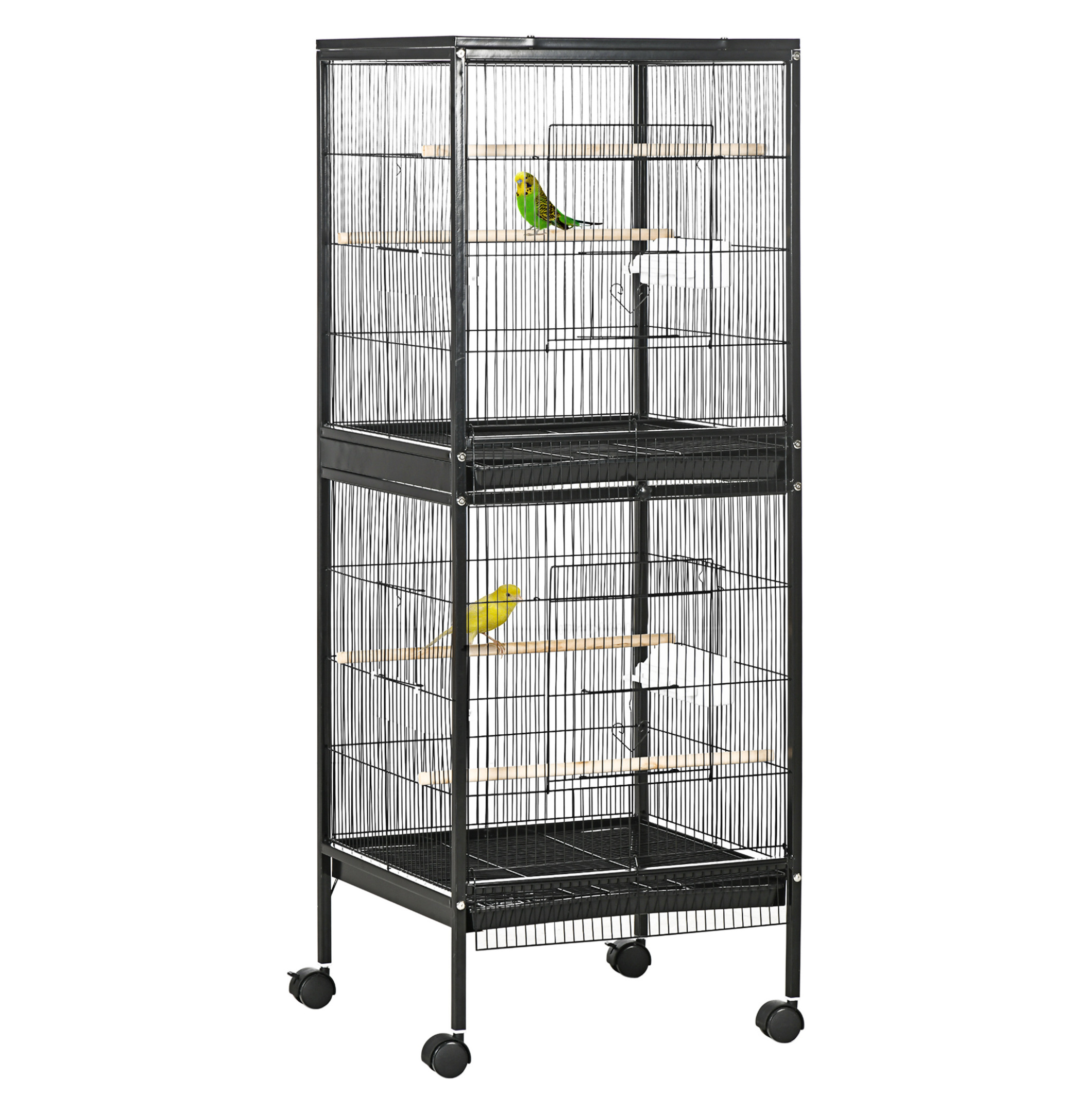 Large Bird Cage 55" with Wide 1.7ft Wingspan, Multi-Door Aviary for Canary, Finch, Conure - Black