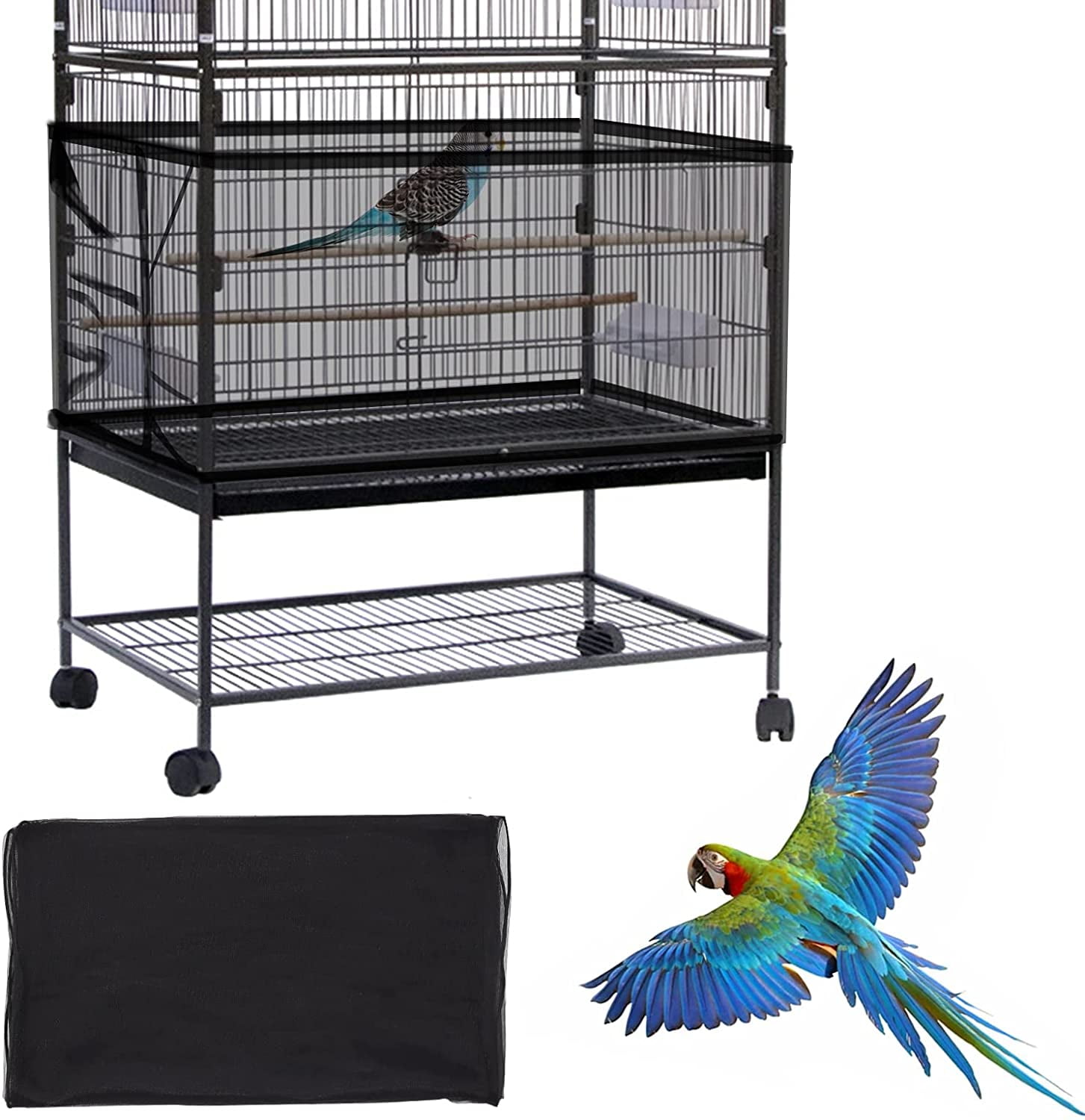View of Large Bird Cage Cover, Adjustable Soft Airy Nylon Mesh Net, Bird Cage ...