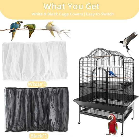 Large Bird Cage Cover, Bird Cage Seeds Catcher, Adjustable Soft Nylon Mesh Net, Birdcage Cover Skirt Seeds Guard 2pcs