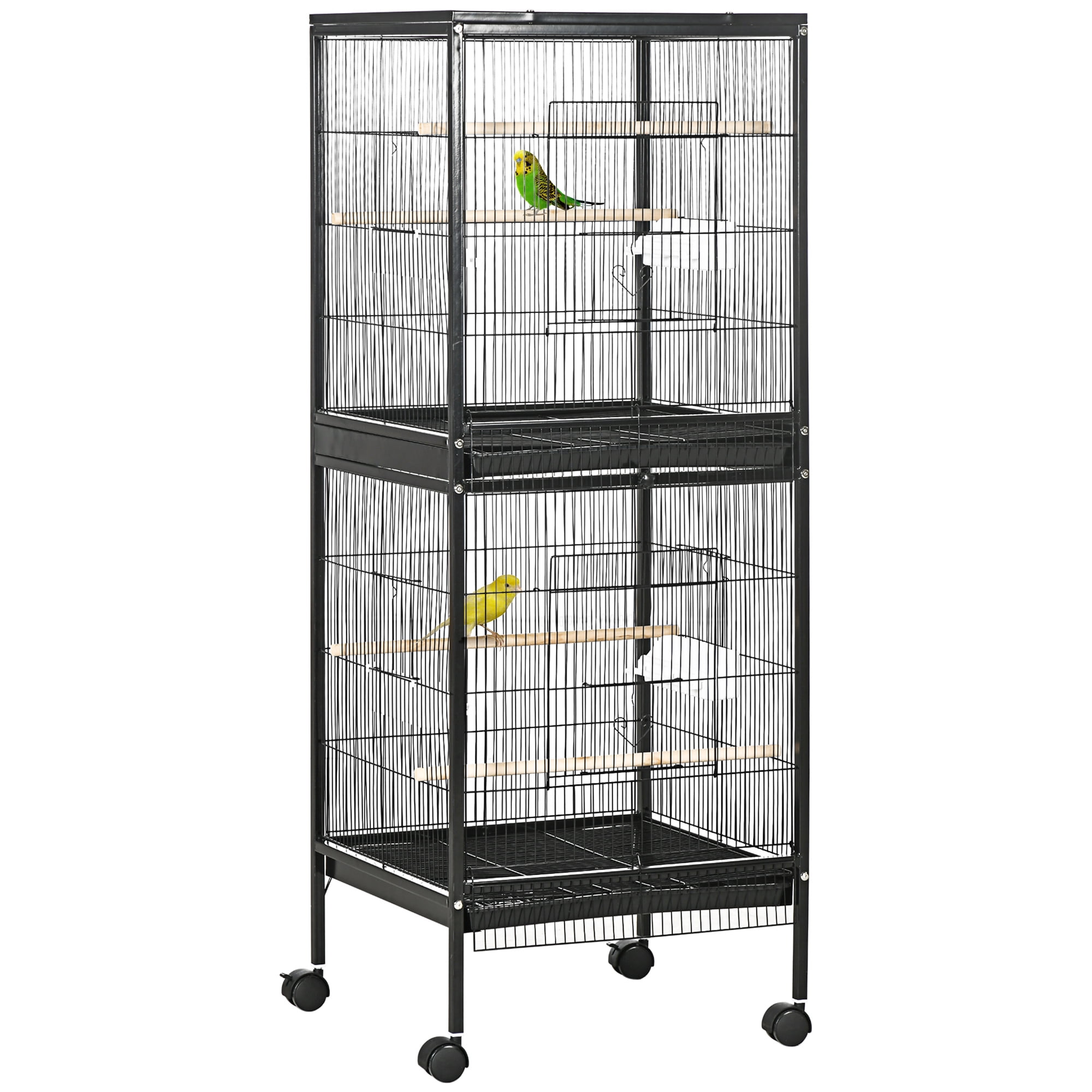 Large Bird Cage with 1.7 ft. Width for Wingspan, Bird Aviary Indoor with Multi-Door Design, Fit for a Canary, Finch, Conure, 55", Black