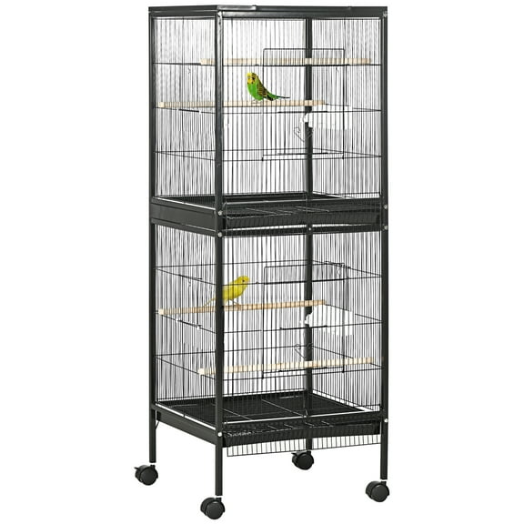Large Bird Cage with 1.7 ft. Width for Wingspan, Bird Aviary Indoor with Multi-Door Design, Fit for a Canary, Finch, Conure, 55", Black