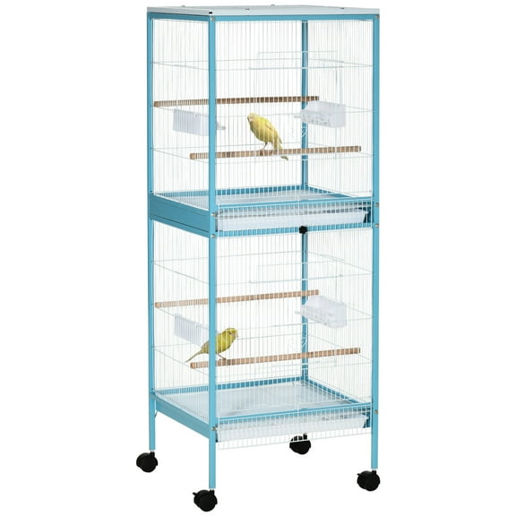Large Bird Cage with 1.7 ft. Width for Wingspan, Bird Aviary Indoor with Multi-Door Design, Fit for a Canary, Finch, Conure, 55", Light Blue