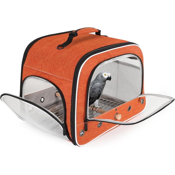 Large Bird Carrier Cage, Portable Bird Carrying Bag with Metal Tray and Grate to Transport Medium and Large Birds Like African Grey, Long Tail Cockatiel and Parrot
