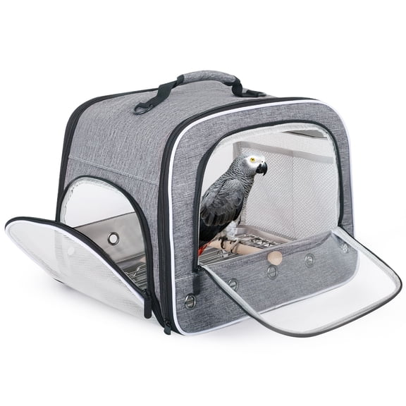 Large Bird Carry Carrier, Portable Carry Bag with Metal Tray and Grid for African Grey Long Tail Cockatiel and Parrot