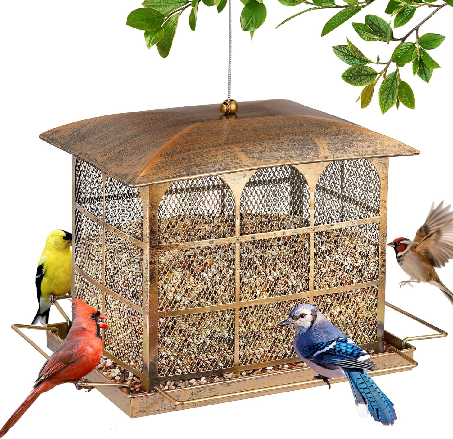 Large Bird Feeder, Heavy Duty Metal Bird Feeders for Outdoor Hanging, 9.5LB Seed Capacity Wild Birdfeeder for Outside Garden Decoration