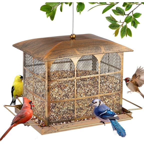 Large Bird Feeder, Heavy Duty Metal Bird Feeders for Outdoor Hanging, 9.5LB Seed Capacity Wild Birdfeeder for Outside Garden Decoration