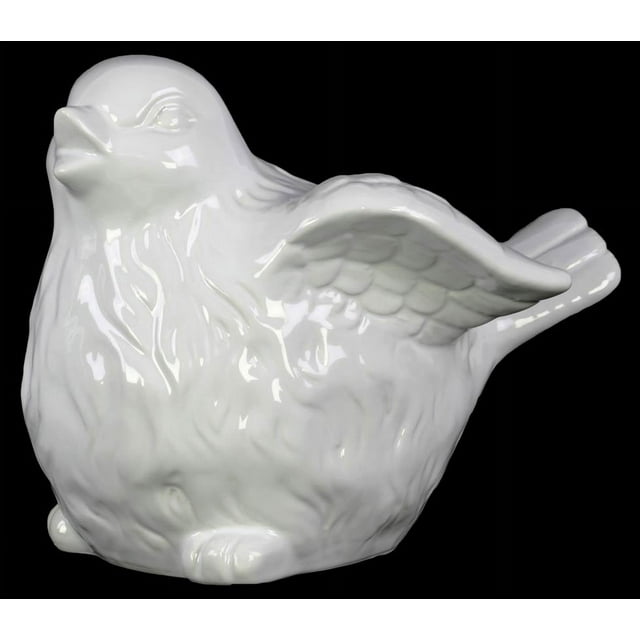Ceramic Bird Figurine with Wings Up Large - White - Benzara