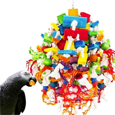 Large Bird Parrot Toy Strong Parrot Chewing Toy 100% Natural Multicolored Wooden Blocks Parrot Cage Bite Toy for Large Medium Birds Parrot African Grey Macaws