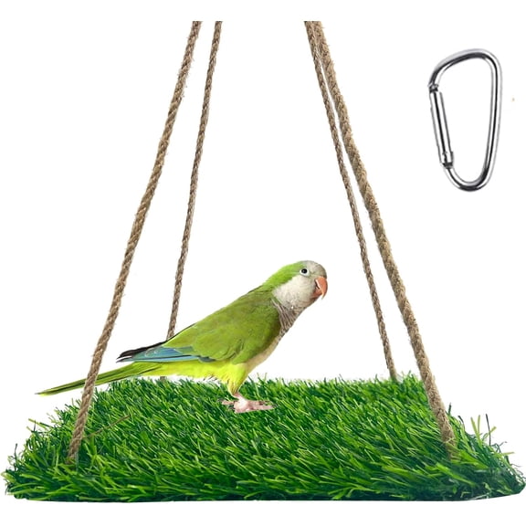 Large Bird Swing Toy, Bird Grass Mat Hammock Swing with Hooks, Parrot Climbing Foraging Toy for Cockatoo,Parakeets,Budgie,Sun Conure, Small to Medium 15.7x7.8 Inches