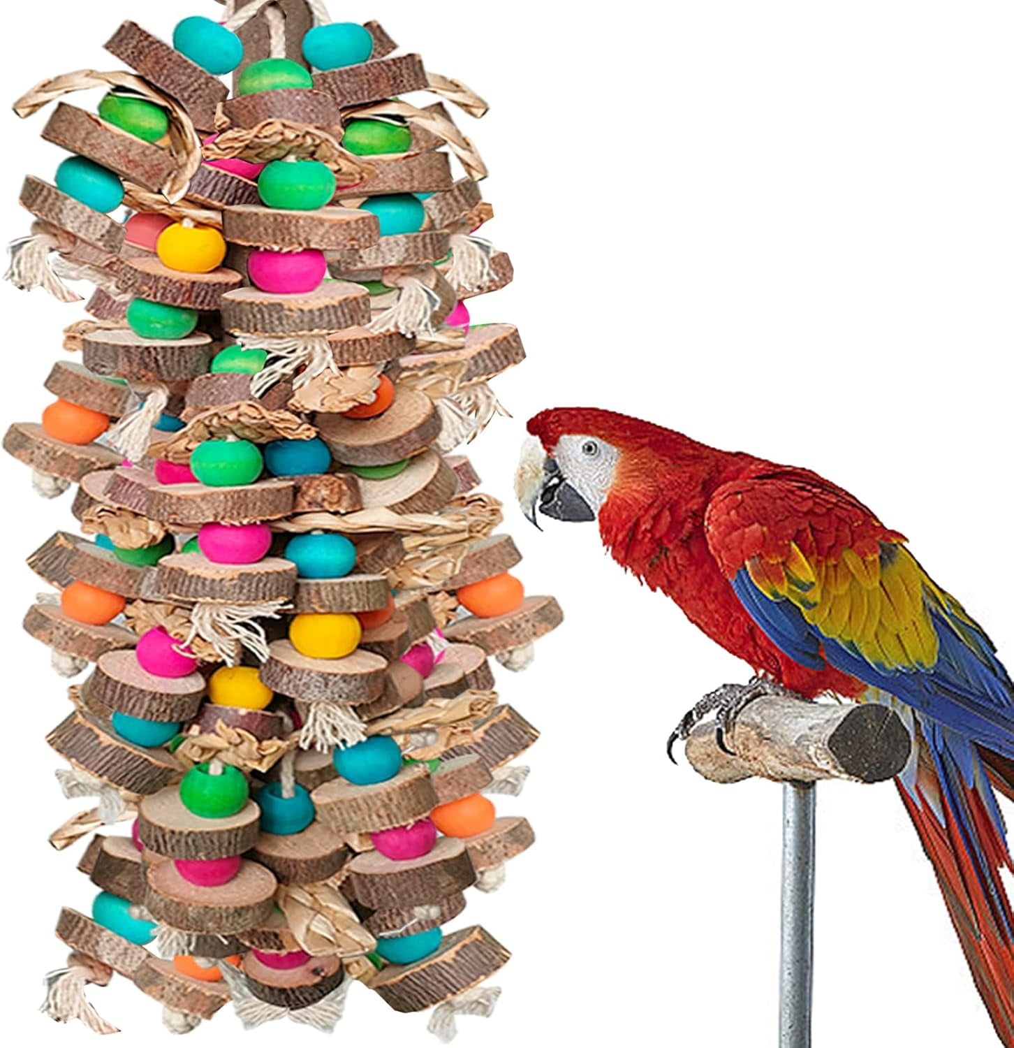 Large Bird Toys for Macaws, Multicolored Wooden Blocks Bird