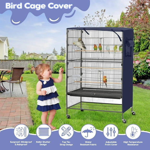 Large Birds Cage Covers Waterproof Adjustable Front Curtain Blackout Breathable Birdcage Covers for Parrot Small Animals (38x24x51in) - Blue