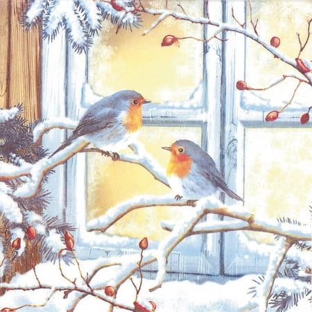 Large Birds on Branch Napkin. 20 Pack