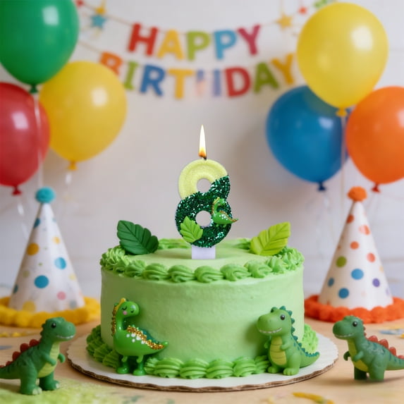 Large Birthday Candles 1st One Year Cake Roman Number Candle with Cartoon Dinosaur,123456789 Cake Topper Numeral Glitter Candle Party Wedding Anniversary Decorations