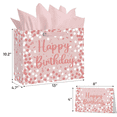 thumbnail image 1 of Large Birthday Gift Paper Bags with Tissue Paper and Card (1Pcs，Pink), 1 of 6