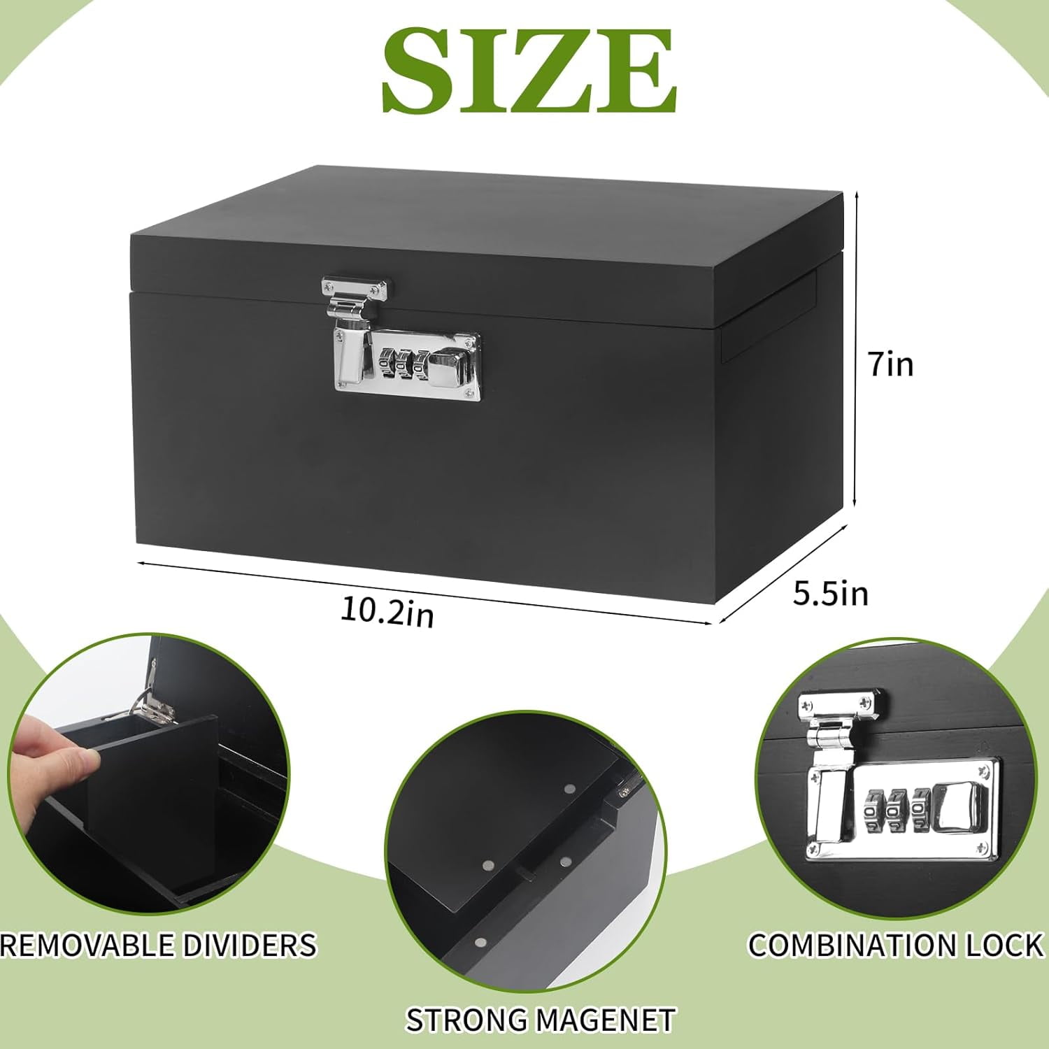 Large Black Bamboo Box with Combination Lock, Premium Storage Box with ...