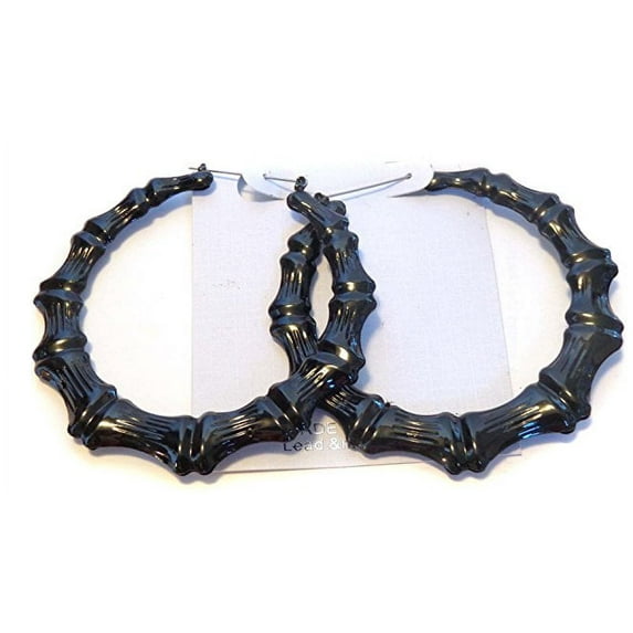 Large Black Bamboo Hoop Earrings 3.5 inch Hoop Earrings