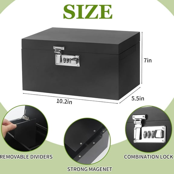 Large Black Box with Combination Lock, Smell Proof Storage with Detachable Compartments & Tray