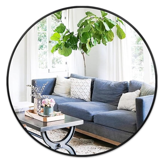 Large Black Circle Mirror 36 Inch - Big Wall Round Mirror for Bathroom, Living Room, Bedroom, Hallyway, Matte Frame Metal Mirrors