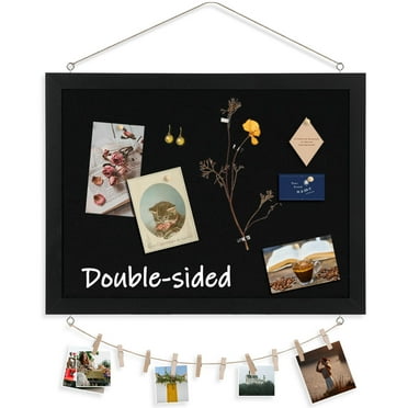 Large Black Cork Board Double-Sided Bulletin Board with Linen 24''x 18'', Black Cork Boards for Wall Decor Wood Frame Hanging Pin Board, Cork Board for Office Home School, 10 Clips&10 Pushpins, 1Pack