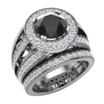 thumbnail image 1 of Large Black Diamond Wedding Ring Set 18K White Gold Halo Rings for Women 8.00 MM 3.95 Carat ( G , VS1 ), 1 of 5