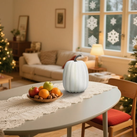 Large Black Foam Halloween Pumpkin Decor - Realistic Faux Pumpkin Prop Christmas Party Display Indoor Outdoor Reusable Decor(White)