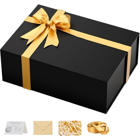 Large Black Gift Box with Lid: 13.5×10×5 Inches - Strong Magnetic Closure for Christmas Wedding Birthday Gifts – Perfect for Couples Friends Family
