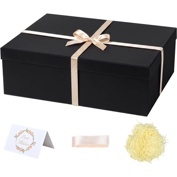 Large Black Gift Box with Lid for Presents, 16.5"x13"x5.5"