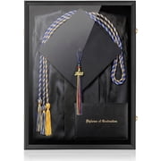 Large Black Graduation Shadow Box Frame, Wall Mounted Lockable Keepsake Display Case with UV-Protective Acrylic Door, Holds Cap, Gown, Diploma, Tassel, Medals & All Graduation Memorabilia
