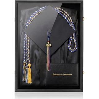 Large Black Graduation Shadow Box Frame, Wall Mounted Lockable Keepsake Display Case with UV-Protective Acrylic Door, Holds Cap, Gown, Diploma, Tassel, Medals & All Graduation Memorabilia