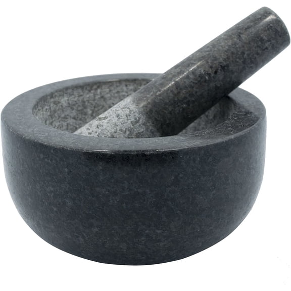 Large Black Granite Mortar & Pestle Natural Stone Grinder for Spices, Seasonings, Pastes, Pestos and Guacamole