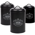 thumbnail image 1 of Large Black Kitchen Canisters Set of 3 - Farmhouse Canister Sets for Kitchen Counter - Coffee Tea Sugar Container Set - Rustic Kitchen Canisters for Countertop - Metal Kitchen Decor Jars, 1 of 3