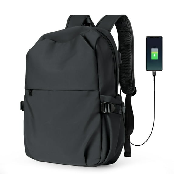 Large Black Laptop Backpack 17 Inch with USB Charging Port For Women Men Waterproof College Backpack with Laptop Compartment Casual Daypack Backpacks Carry On Backpack For Sport Black