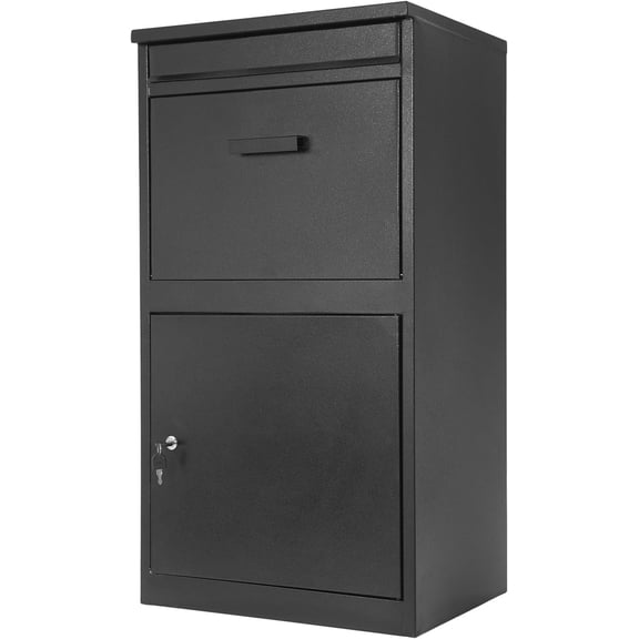 Large Black Locking Mailbox Outdoor,Large Capacity Carbon Steel, Freestanding Mail Box with Key,for Letters Newspapers, Cards,18.9 * 15 * 35.4 Inches