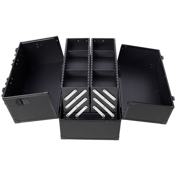 Large Black Makeup Train Case, 14 Inch Organizer Box with 6 Adjustable Trays for Cosmetics, Tools & Travel