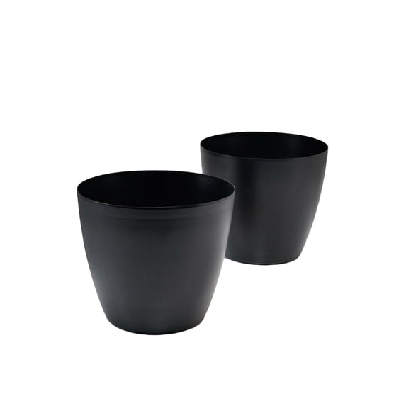 Large Black Modern Metal Cachepot - 6.5" Diameter & 5.5" Tall, Set of 2