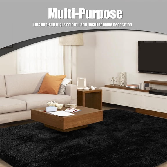 Large Black Shag Rug 8x10 – Fluffy Low Pile Carpet, Non-Shedding & Soft, Stylish Floor Decor for Living Room, Bedroom, or Children’s Room
