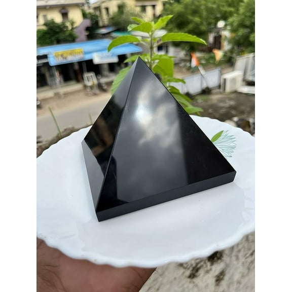 Large Black Shungite Pyramid | EMF Protection | Meditation | Home Protection Crystal | Home Decor Crystal | Detox Crystal | Purification Crystal Gemsonte Agate Pyramid