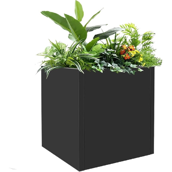 Large Black Square Planter, Cube Metal Planters Pot with Drainage Seams for Indoor and Outdoor, Heavy Duty Steel Flower Pots for Patio, Deck, Yard, Garden