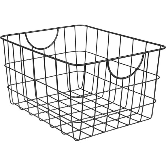Large Black Steel Wire Basket with Handle for Kitchen Pantry Cabinet Closet and Garage Storage