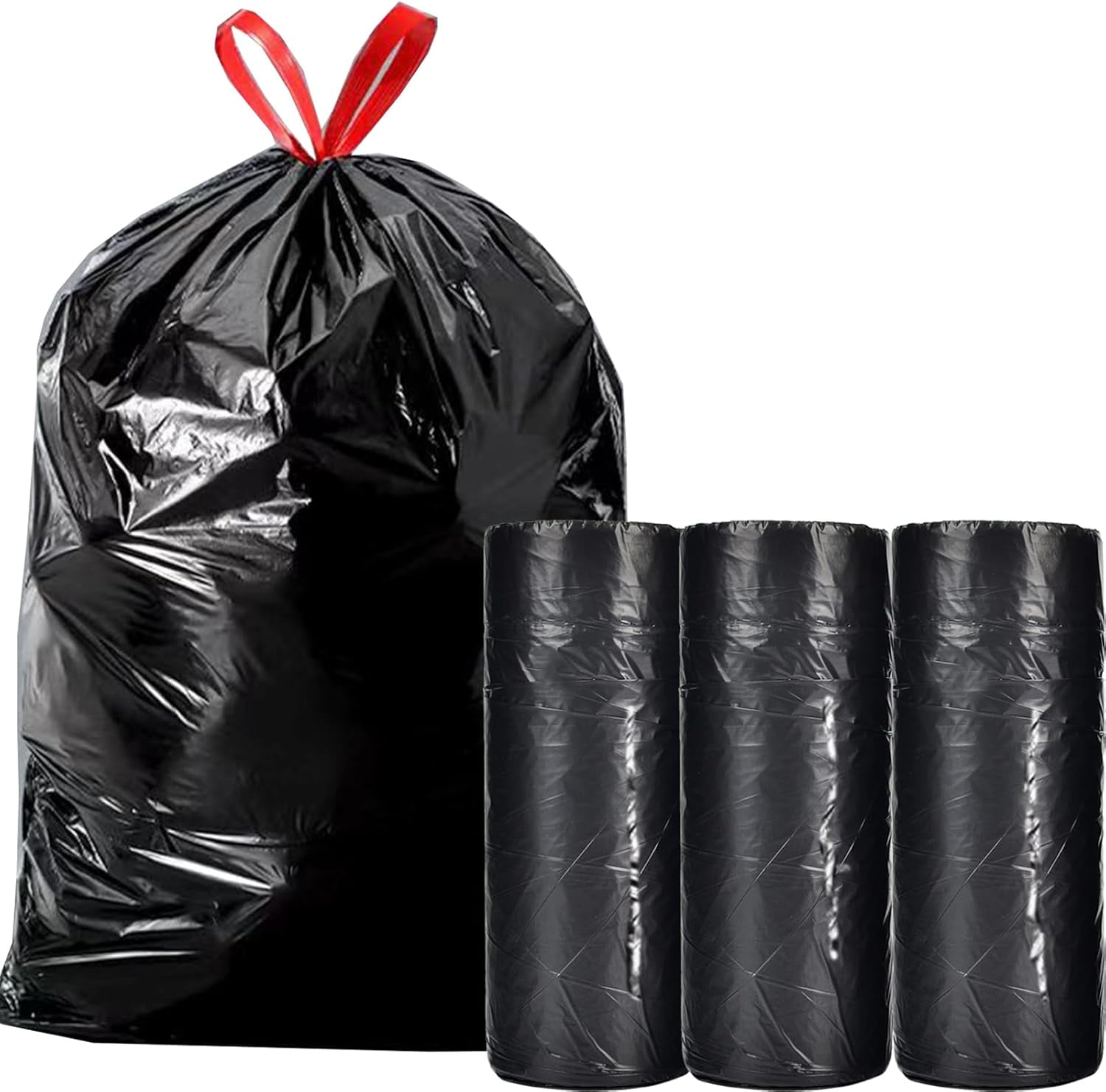 Large Black Trash Bags 20 Gallon Drawstring Garbage Bags,Measuring 28x 33.8 inches,Heavy Duty Plastic Garbage Bags for Household Kitchen Office Restaurant Thickened Stretchy (60 Count)